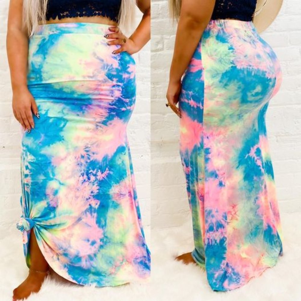 Southern Fried Chics Tie Dye Maxi Skirt - Multi Neon - Large